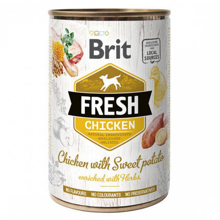 Brit fresh Chicken with Sweet Potato Вологий корм консерва для собак, курка 400 г, фото 1