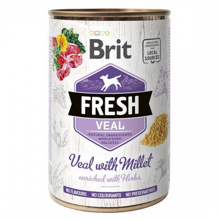 Brit fresh Veal with Millet Вологий корм консерва для собак, телятина 400 г, фото 1