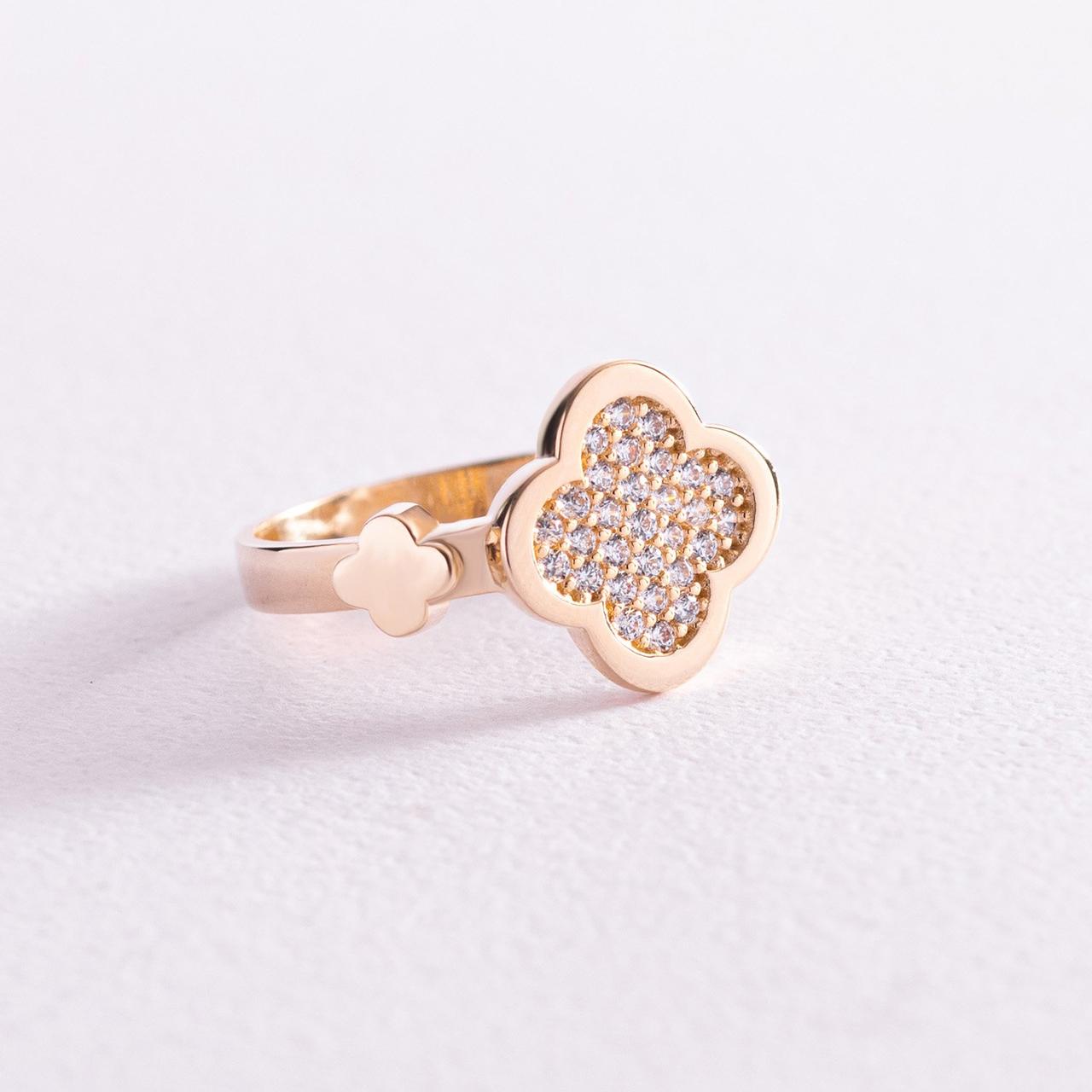 Кільце "Клевер" в жовтому золоті (фіаніти) 
к06989 Zipexpert ZIPEXPERT, фото 1