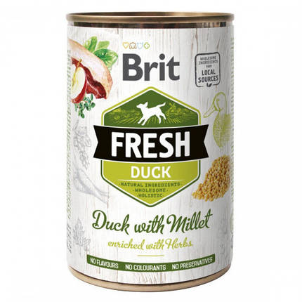 Brit fresh Duck with Millet Вологий корм консерва для собак, качка 400 г, фото 1