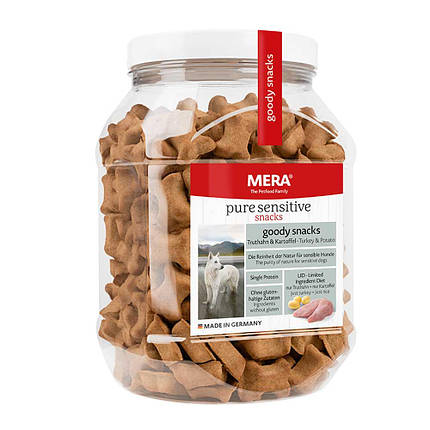 Mera good snacks pure sensitive Truthahn & Kartoffel Снеки для чутливих собак із індичкою та картоплею 600г, фото 1