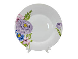 Блюдо керамічне біле з малюнком кругле велике Тарілка обідня дрібна для других блюд Хризантема 27 cm