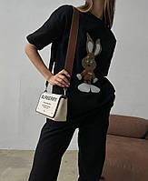 Женская черная футболка из турецкого кулира, с принтом "Заяц"