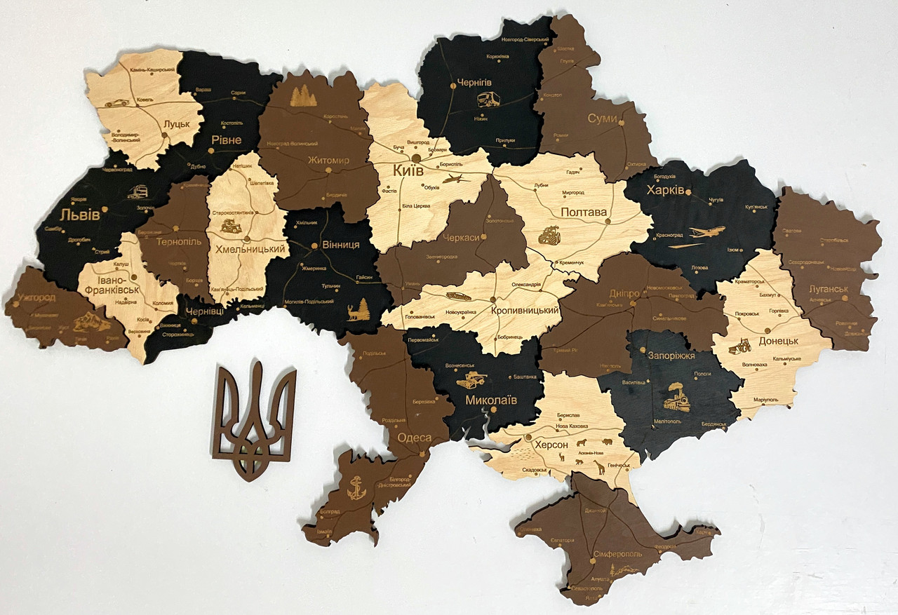 Деревянная многослойная карта Украины "Латте макиато" Logistics, 70×47 см "Lv" - фото 1 - id-p1861530591
