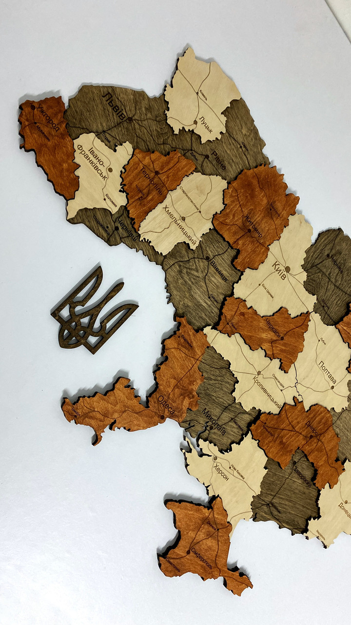 Деревянная Многослойная карта Украины "Брауні" Simpl, 70×47 см "Lv" - фото 2 - id-p1861530603