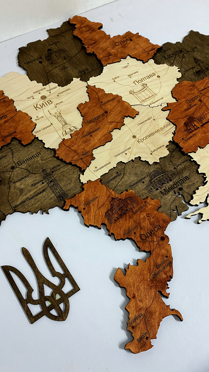 Деревянная Многослойная карта Украины "Брауні" Travel, 70×47 см "Lv" - фото 6 - id-p1861530607
