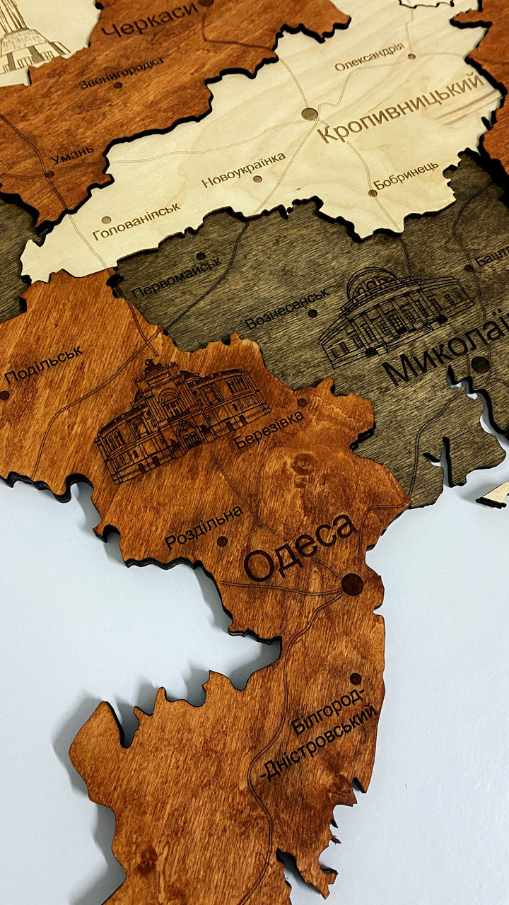 Деревянная Многослойная карта Украины "Брауні" Travel 100×65 см "Lv" - фото 4 - id-p1861530608