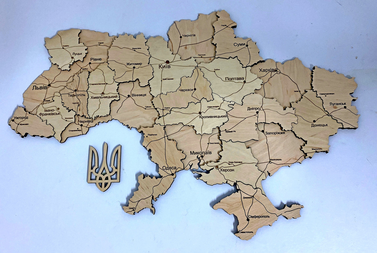 Деревянная Многослойная карта Украины "Класична" Simpl, 70×47 см "Lv" - фото 1 - id-p1861530619