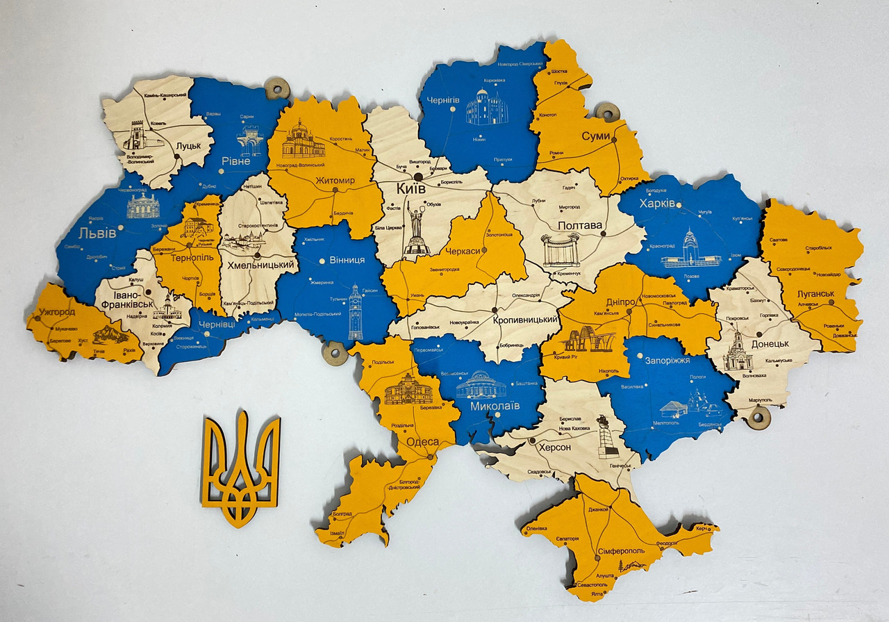 Деревянная Многослойная карта Украины "Патріот" Travel 100×65 см "Lv" - фото 1 - id-p1861530632