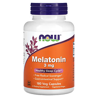 NOW Foods, мелатонин, 3 мг, регуляция сна, 180 вегетарианских капсул
