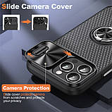 Протиударний чохол для Apple iPhone 14 pro зі шторкою й кільцем чорний, броньований чохол айфон 14 про, фото 2