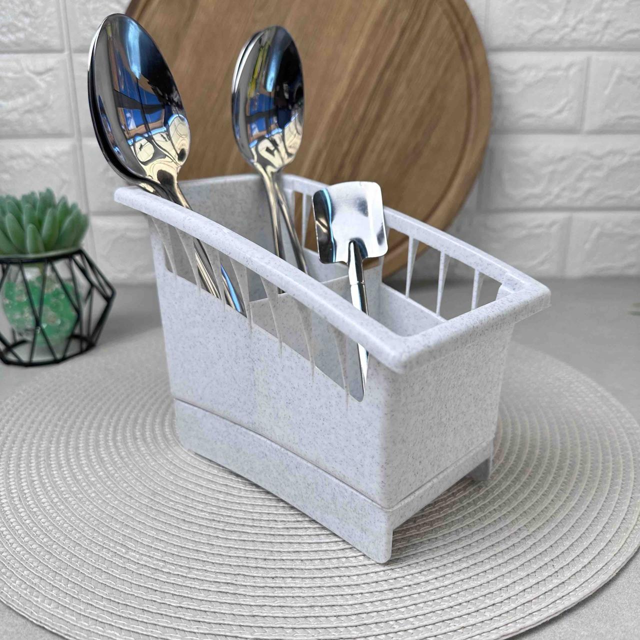 Пластиковий лоток для сушіння столових приладів Білий Мармур Ламела