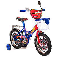 Велосипед детский двухколесный 18 дюймов Azimut Cars, принт тачки синий