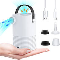 Портативный электрический воздушный насос с LED фонарем, для матрасов и надувной мебели, аккумуляторный, белый