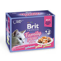 Вологий корм для кішок Brit Premium Family Plate Jelly 1020 г (асорті з 4 смаків "Сімейна тарілка в желе")