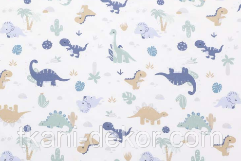 Сатин (бавовняна тканинна) динозаври та бронтозаврі (0,55*160 см), фото 1