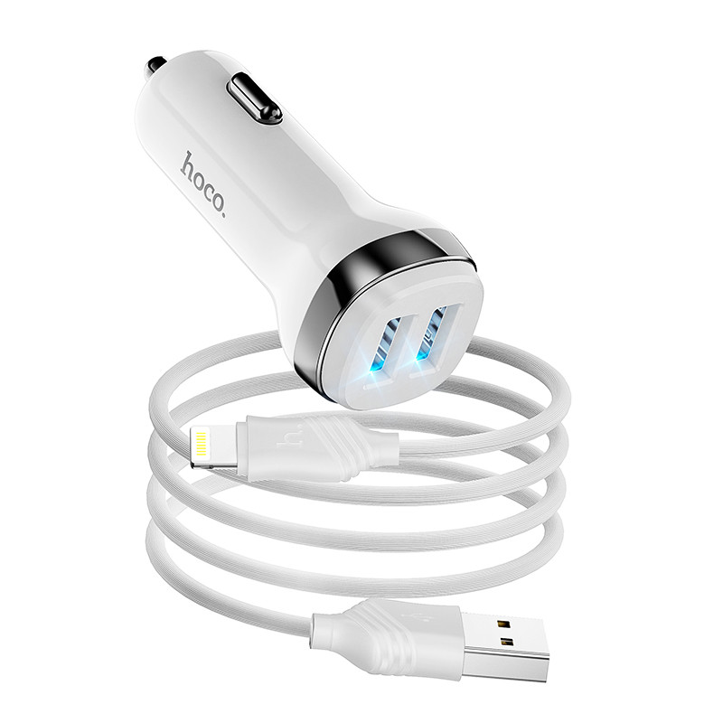Адаптер автомобільний Hoco Lightning Cable Superior dual port Car charger set Z40 |2USB, 2.4A|, фото 1