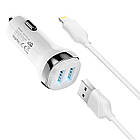 Адаптер автомобільний Hoco Lightning Cable Superior dual port Car charger set Z40 |2USB, 2.4A|, фото 5