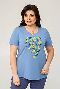 Жіноча блакитна футболка з принтом Гледіс великий розмір 50 52 54