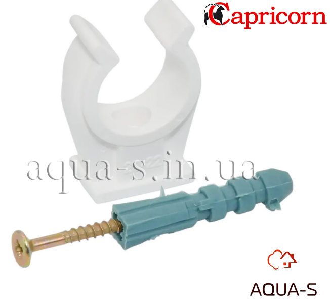 Кліпса для труб одинарна Capricorn D 28 мм. із забивним шурупом (біла) 9-9702-028-00-01-01