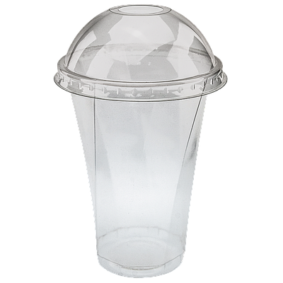 Стакан кручений пластиковий 400мл з купольною кришкою (з отвором) (100шт)