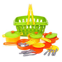 Детский игровой набор посуды в корзинке 4456 с кухонными принадлежностями