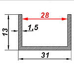 28мм / 31х13х1,5мм алюмінієвий швелер 1 метр / анодований