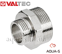 Ниппель переходной резьбовый Valtec DN 3/8"x1/4" латунный никелированный (Италия) VTr.580.N.0302