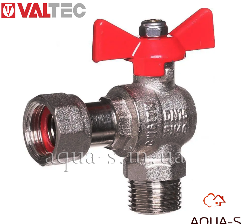 Кран кутовий з накидною гайкою Valtec DN 3/4"х3/4" внутрішній-зовнішній (Італія) VT.267.N.0505