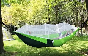 Туристичний гамак із москітною сіткою UKC Hammock Net зелений до 200 кг., фото 3