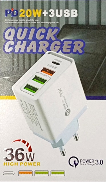 ЗЗП Мережевий Зарядний пристрій USB x 1 PD x 1 TZ40 3 USB + PD 36 W