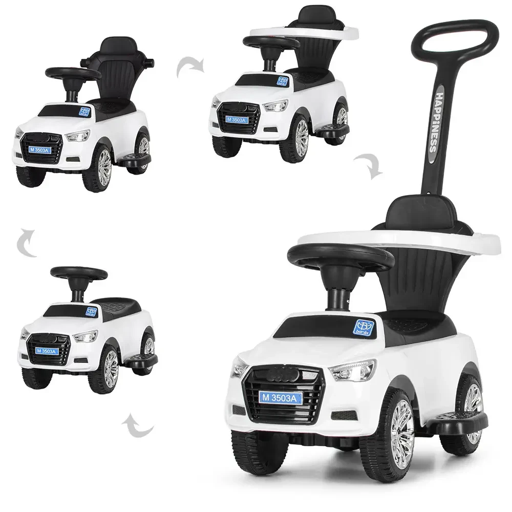 Каталка-толокар з батьківською ручкою Audi M 3503A, Білий, фото 1