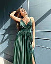 Вечірня шовкова зелена сукня довга з розрізом і відкритою спиною, фото 2