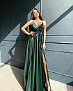Вечірня шовкова зелена сукня довга з розрізом і відкритою спиною, фото 3