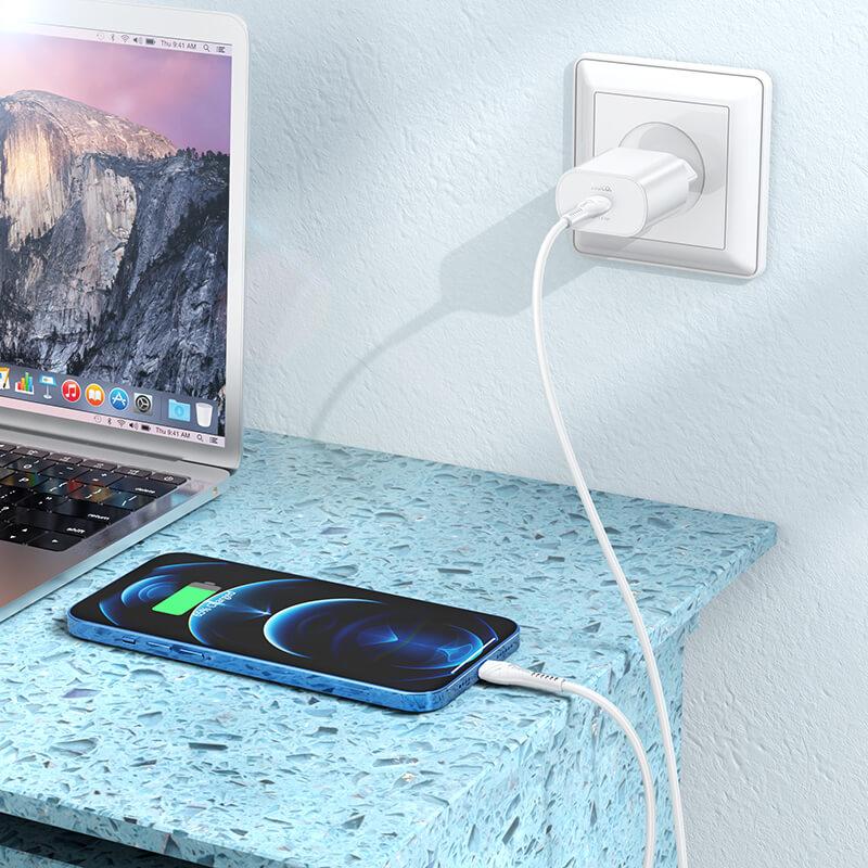 Адаптер мережевий Hoco Type-C to Lightning Cable Jetta charger set N22 |Type-C, 25W/3A, PD|