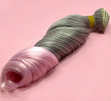 Волосся трес для іграшок. 15х100 см. Колір — сірий і рожевий