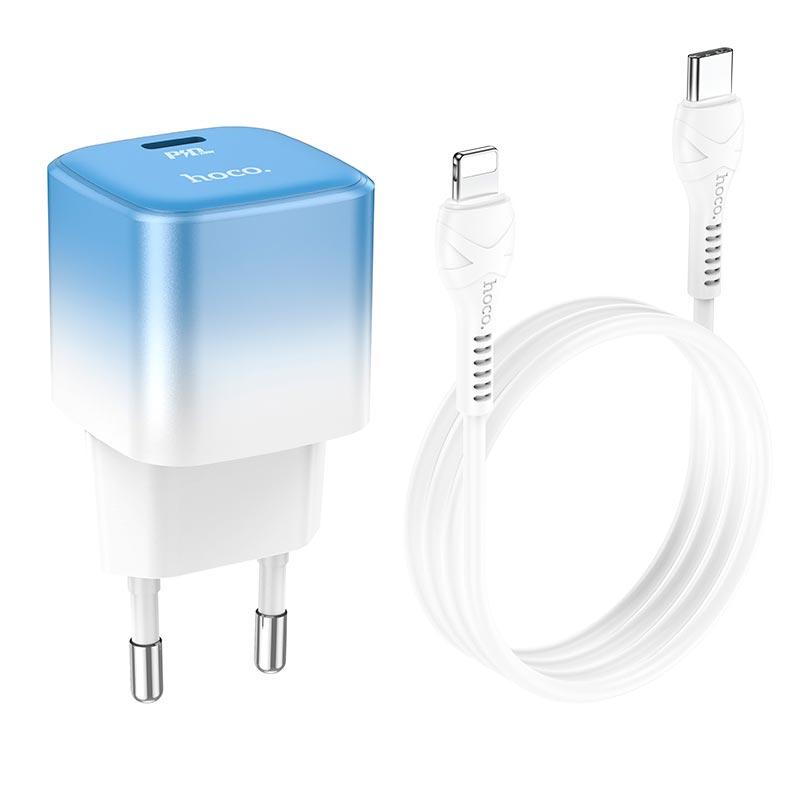 Адаптер мережевий HOCO Type-C to Lightning cable single port charge set C101A |Type-C, PD, 3A/20W|