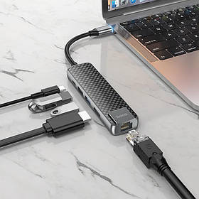 Hub адаптер Hoco Type-C Easy view HB23 | |4KHDMI, LAN, 1USB 3.0, 1USB2.0, Type-C PD, 60W/3A|