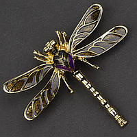 Брошка металева на золотистій основі бабка покрита кольоровою емаллю розмір 45х50 мм