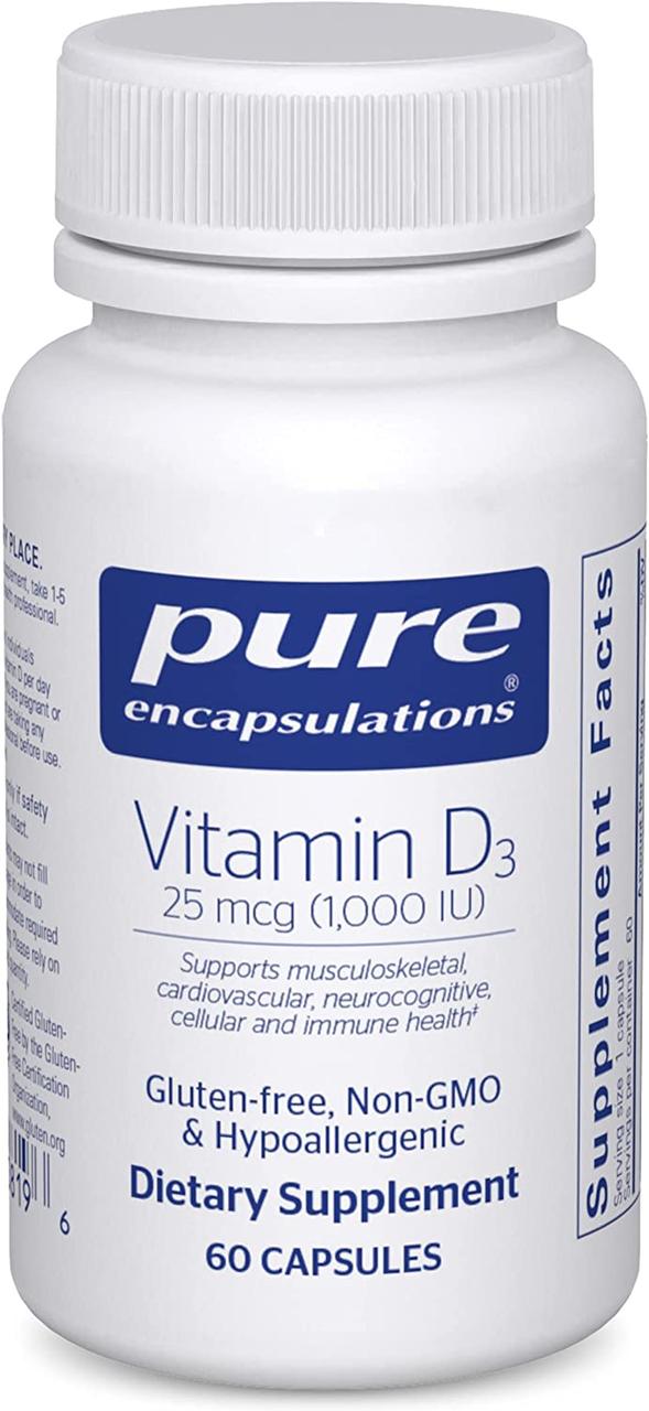 Pure Encapsulations Vitamin D3 25 mcg / Вітамін Д3 1000 МО 60 капсул