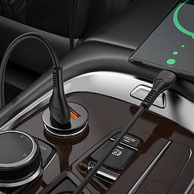Адаптер автомобільний Hoco Type-C Cable Developer dual port Car charger set NZ1 |2USB, 3A, 36W, QC|