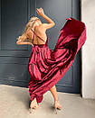 Вечірня шовкова бордова сукня довга з розрізом і відкритою спиною, фото 5