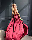 Вечірня шовкова бордова сукня довга з розрізом і відкритою спиною, фото 6