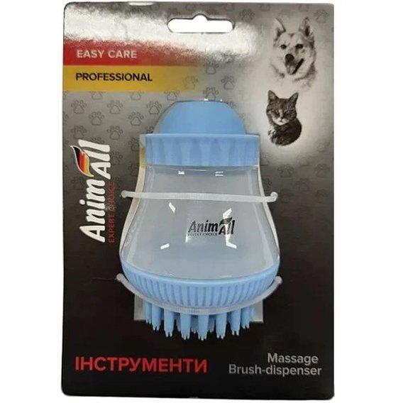 Масажна щітка AnimAll Groom MR8704 із дозатором під шампунь блакитна, фото 1