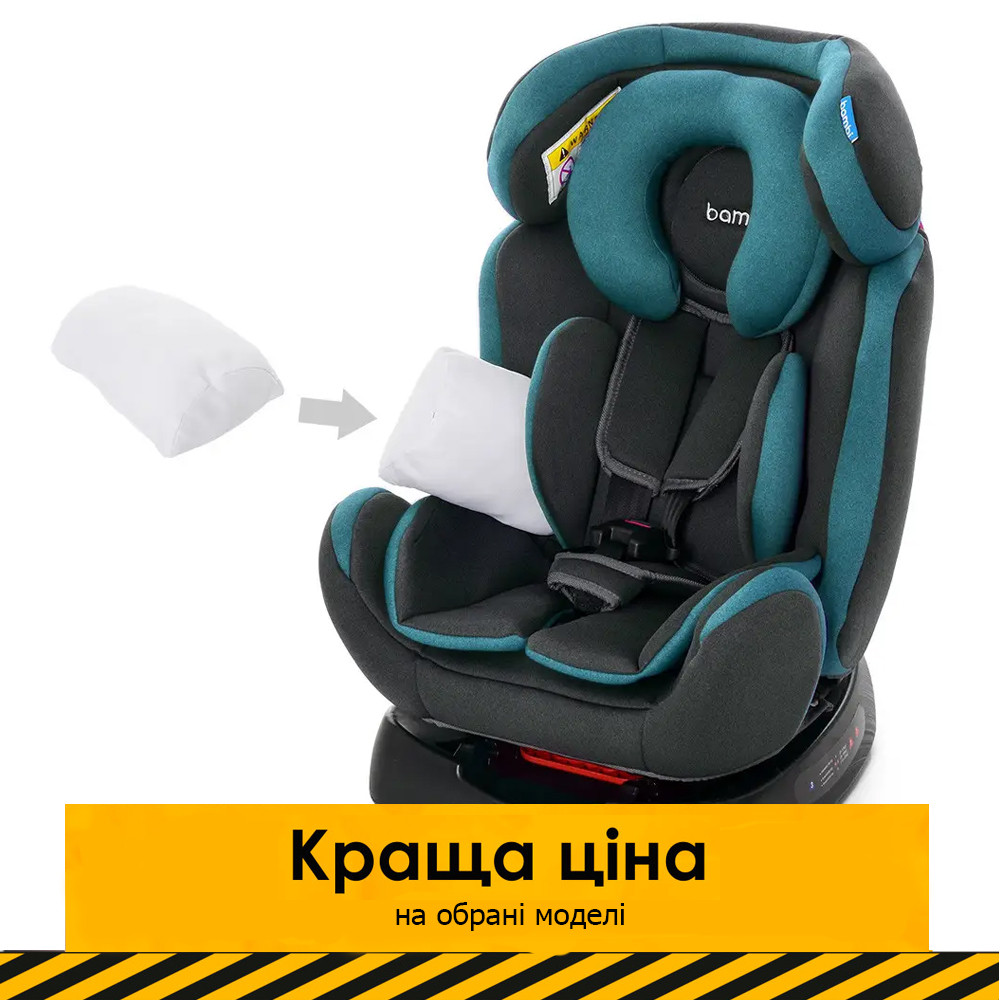 Дитяче автокрісло (нахил 3 положення) Bambi M 3678 Emerald Gray група 0+/1/2 (0кг-25кг) Сіре з бірюзою