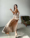 Вечірня шовкова бежева сукня довга з розрізом і відкритою спиною, фото 4