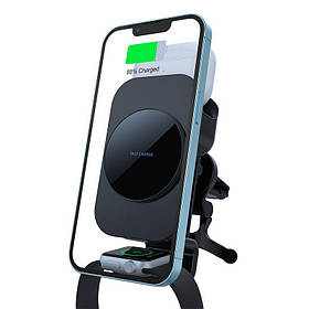 Тримач для телефона в автомобіль 3in1 MagSafe Wireless Car Charger Carvent & Dashboard S6 |5-10W|
