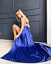 Вечірня шовкова синя сукня довга з розрізом і відкритою спиною, фото 3