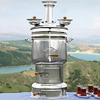 Турецкий самовар 15 л +Подарок чай 200г, турецкий самовар жаровой большой для кофейни с краном, хром.сталь