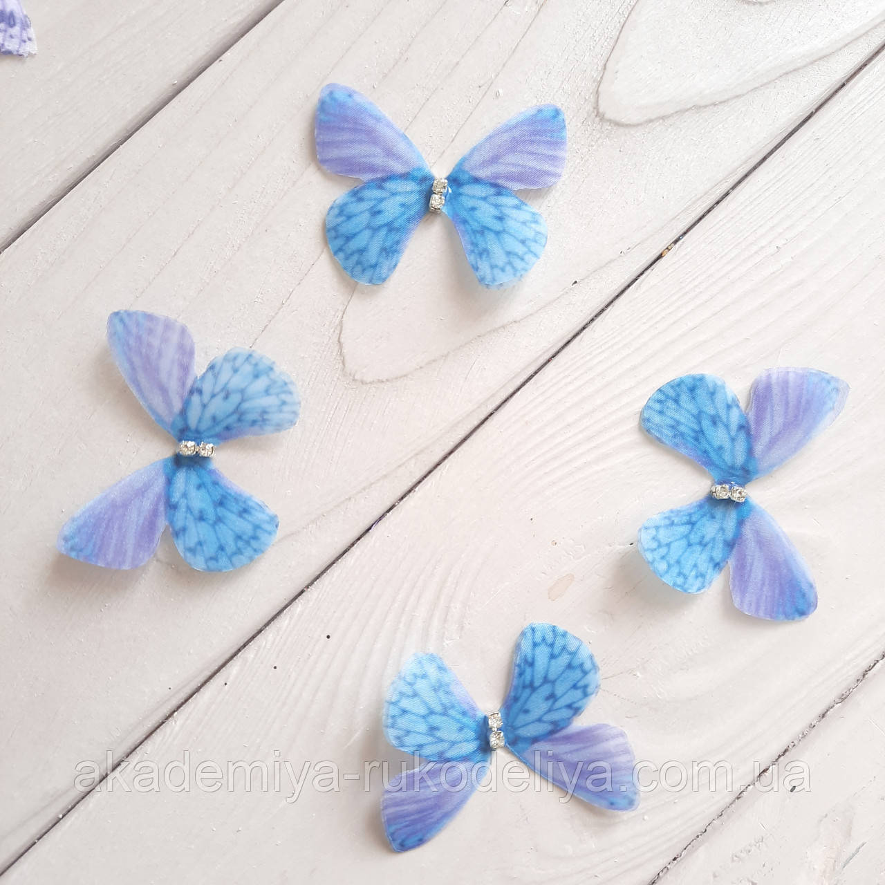 Метелики із шифону. Бузковий із блакитним 5 на 4 см, фото 1